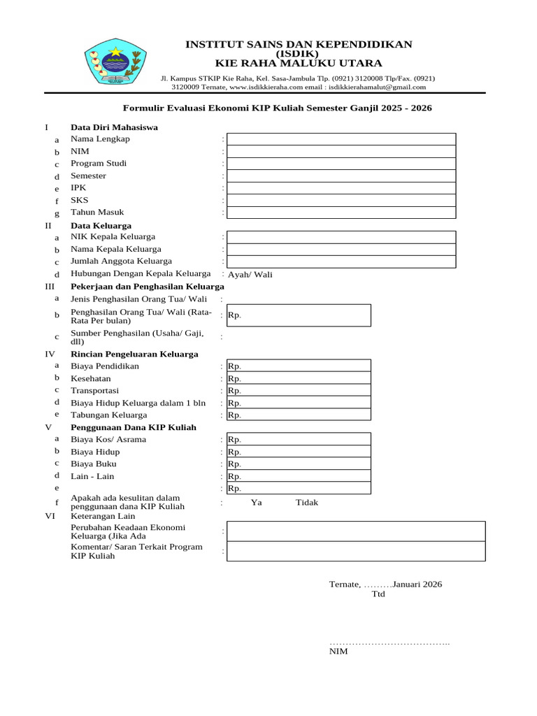 Evaluasi Ekonomi KIP Kuliah 2025-2026 | PDF