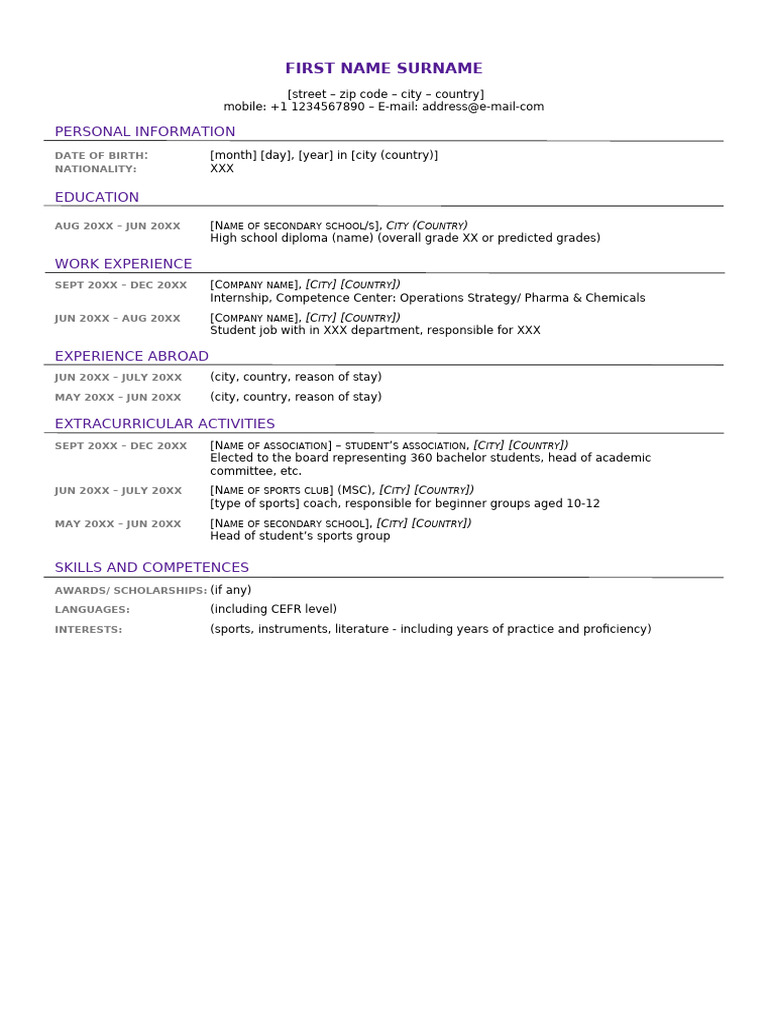 CV Template BSC ESCP Business School | PDF