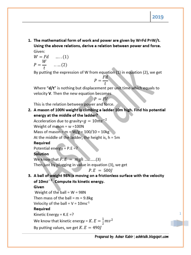 Work, Energy, and Power Concepts Explained | PDF | Kinetic Energy ...