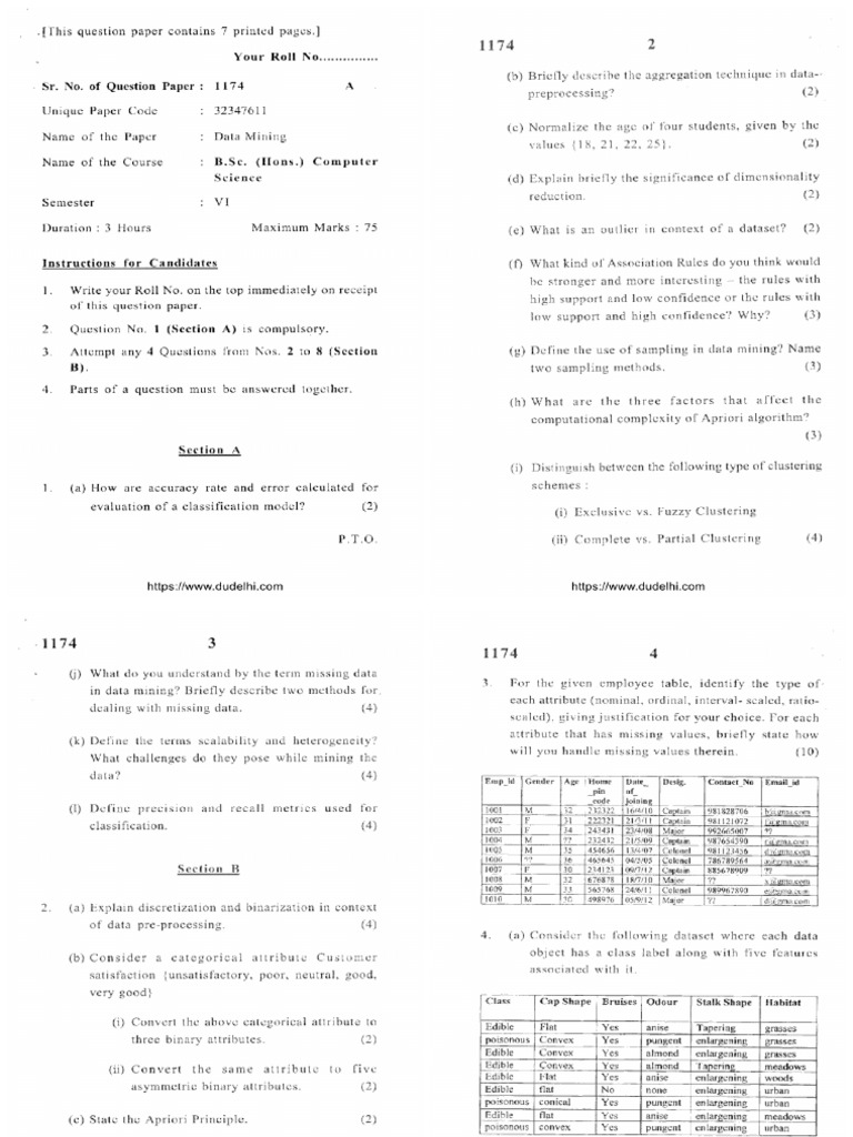 BSC 6 Sem Data Mining 1174 2022 | PDF