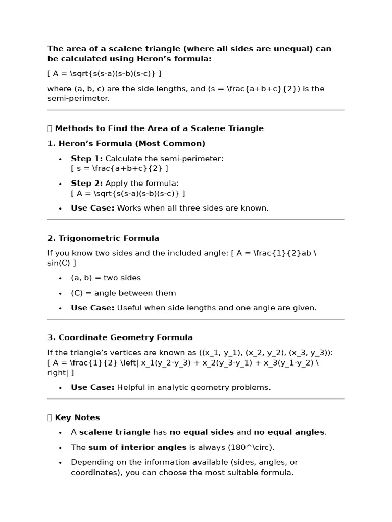 Area Calculation for Scalene Triangles | PDF