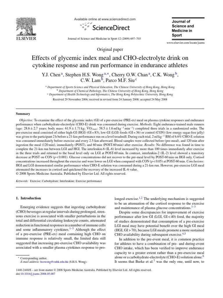 Glycemic Index Impact on Endurance Performance | PDF | Analysis Of ...
