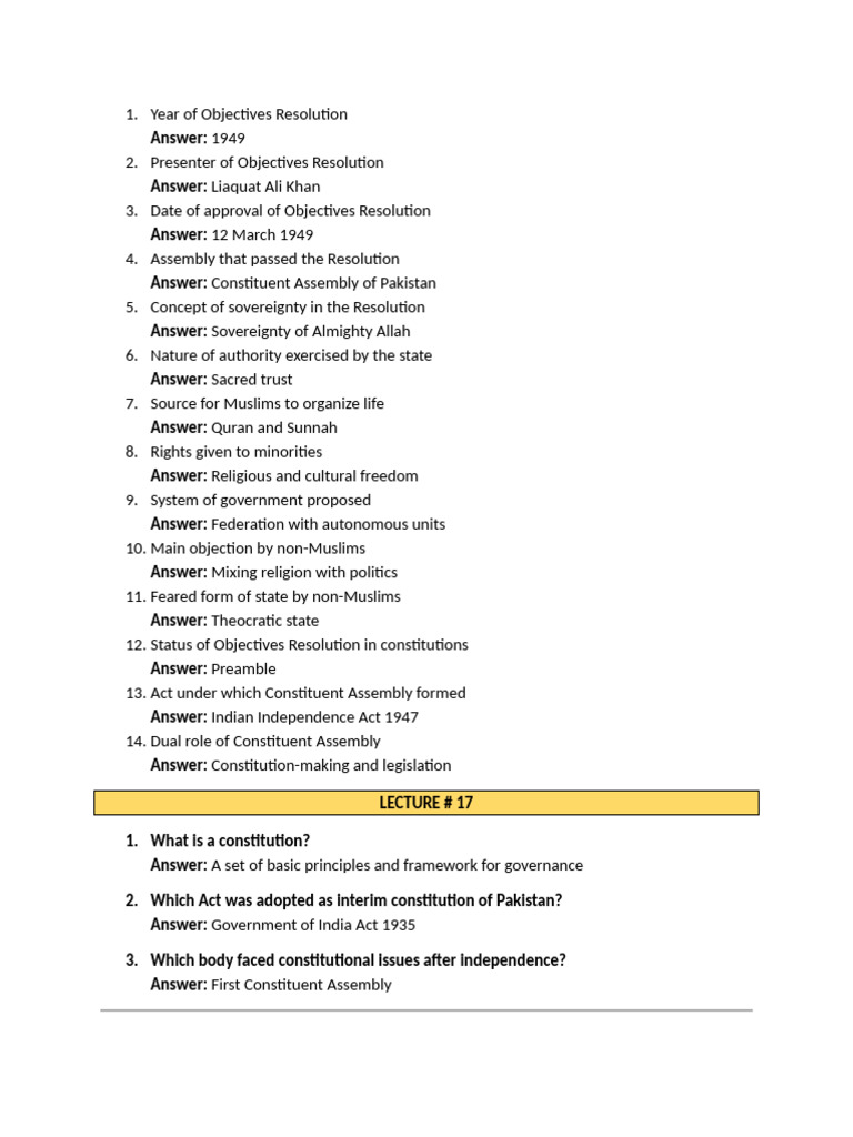 Objectives Resolution and Pakistan's Constitution | PDF