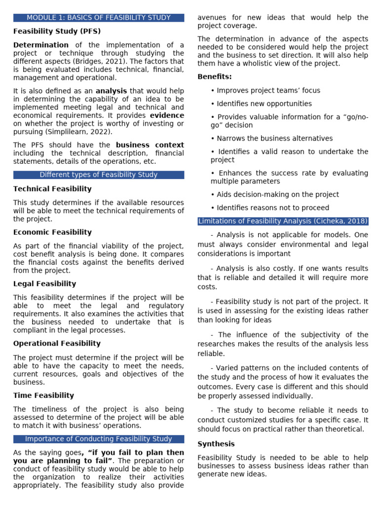 Feasibility Study Basics Explained | PDF | Feasibility Study | Economies
