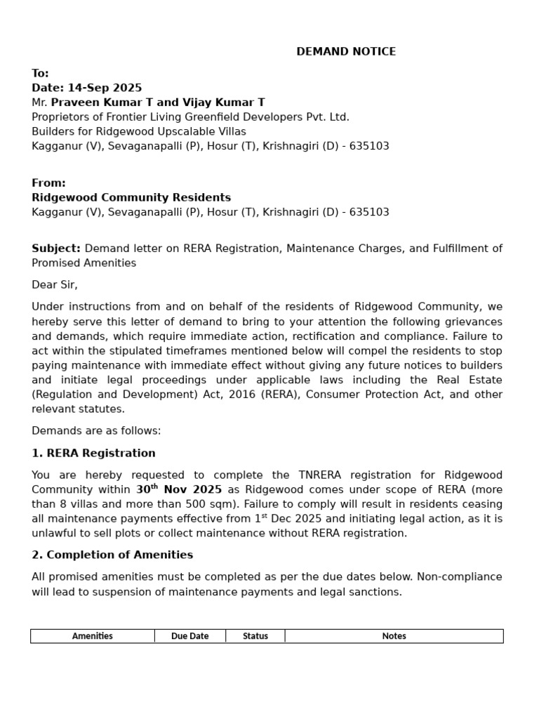 Ridgewood Community Demand Notice | PDF