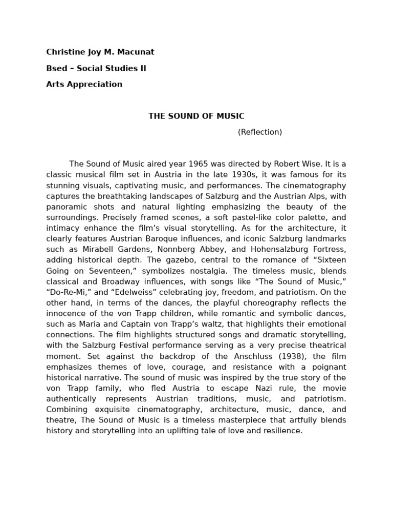 Reflection on The Sound of Music | PDF