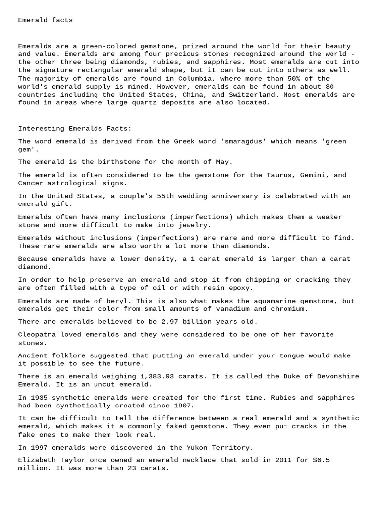 Emerald Facts | PDF | Gemstone | Minerals