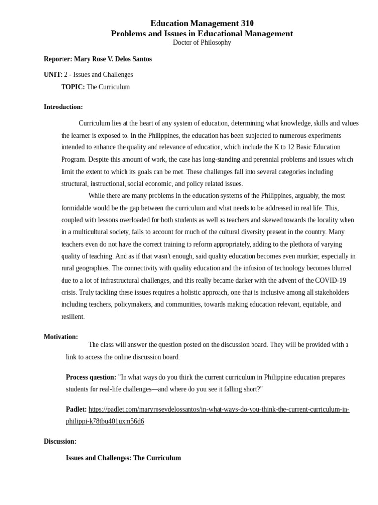 Philippine Education Curriculum Challenges | PDF | Curriculum | Teachers