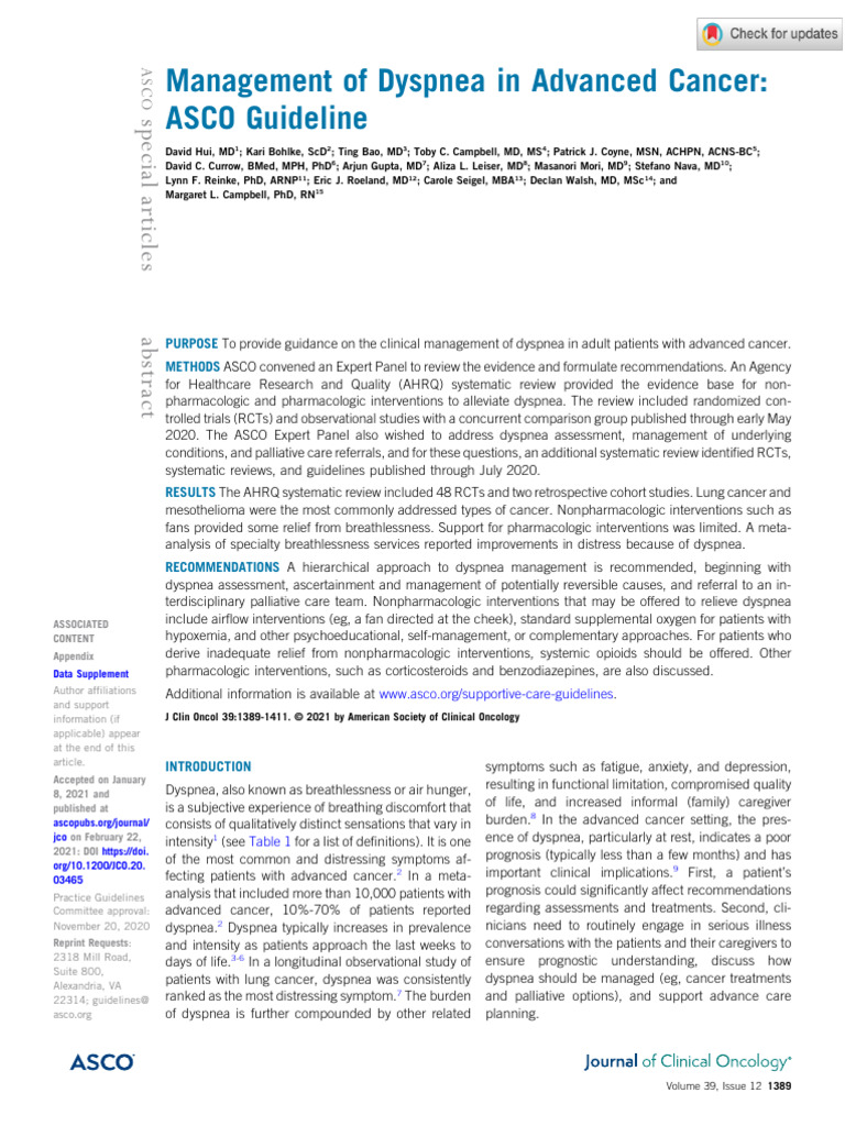 ASCO Guidelines for Advanced Cancer Dyspnea | PDF | Palliative Care ...
