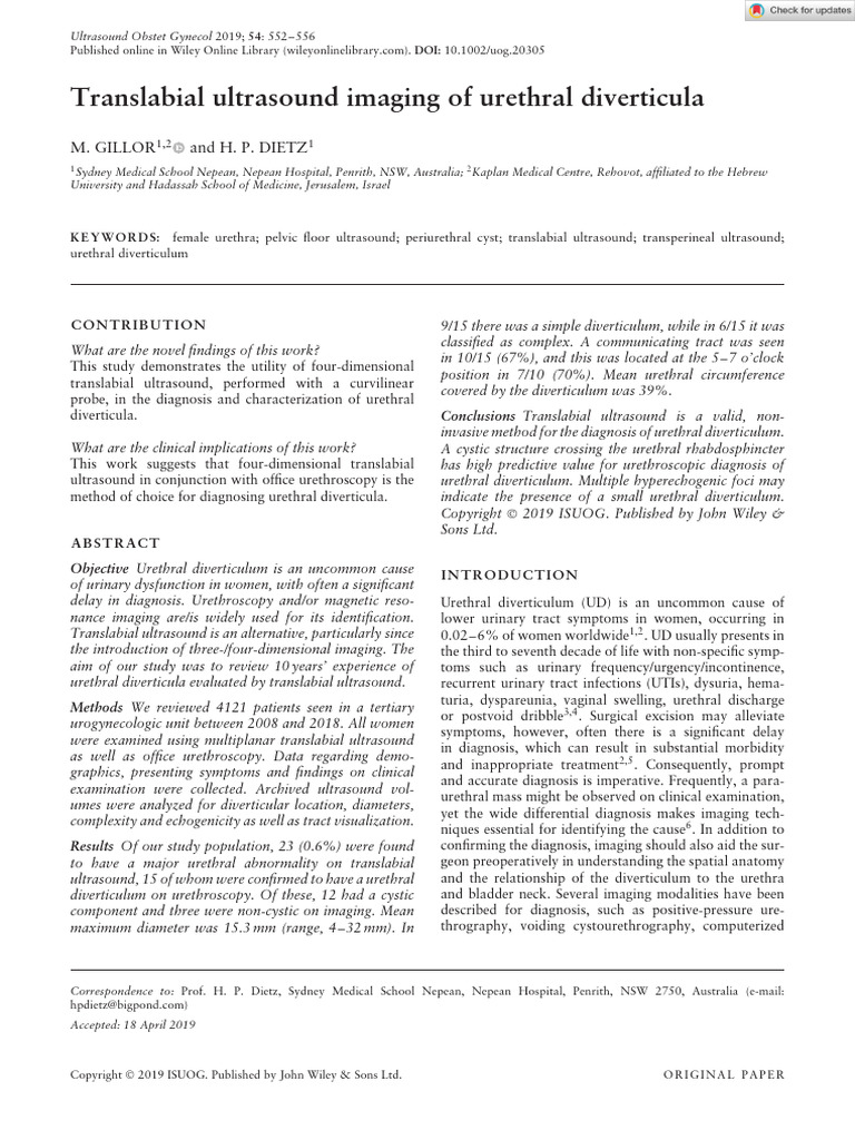 Ultrasound in Obstet Gyne - 2019 - Gillor - Translabial Ultrasound ...