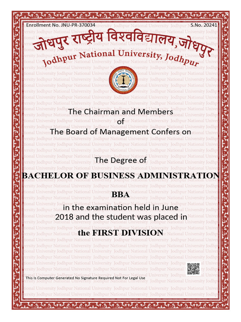 ASHIK Educational Certificate BBA | PDF