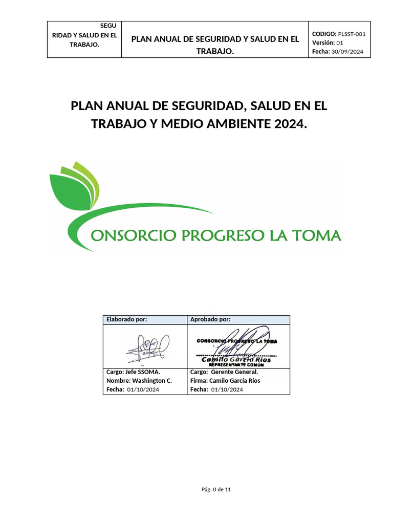 Plan Anual de Seguridad y Salud 2024 | PDF | Business | Higiene Ocupacional