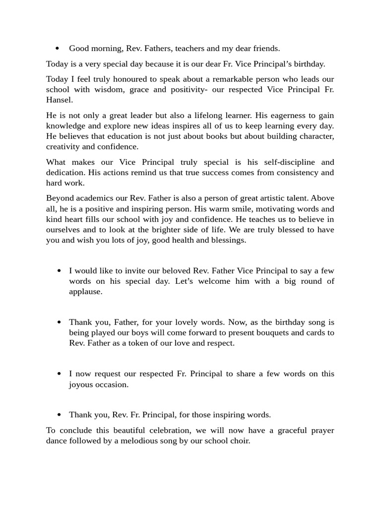 Father Hansel Birthday Speech | PDF
