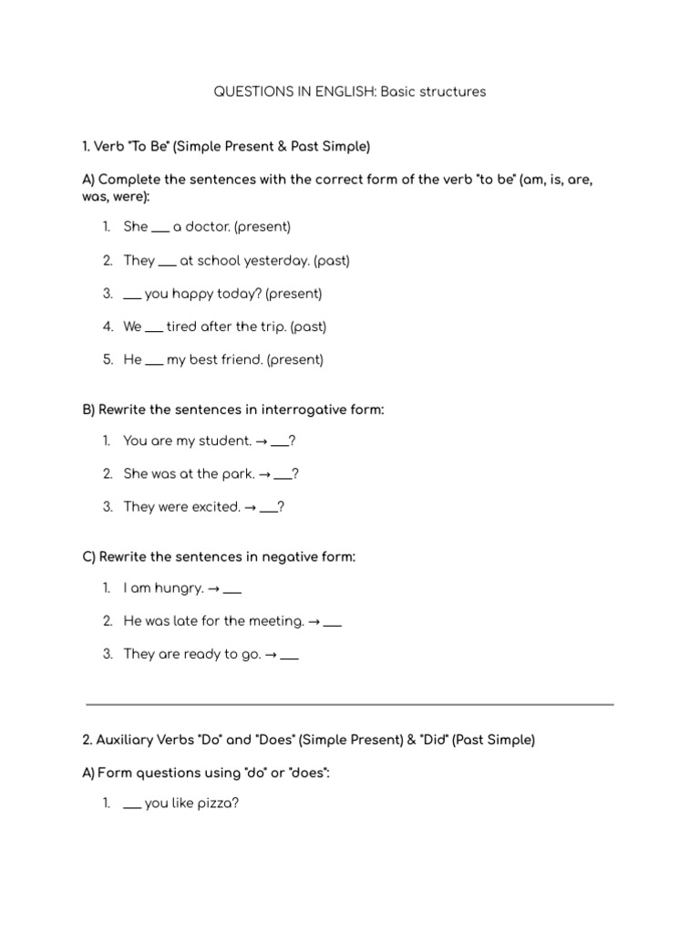 Questions in English Basic Structures | PDF | Language Families ...
