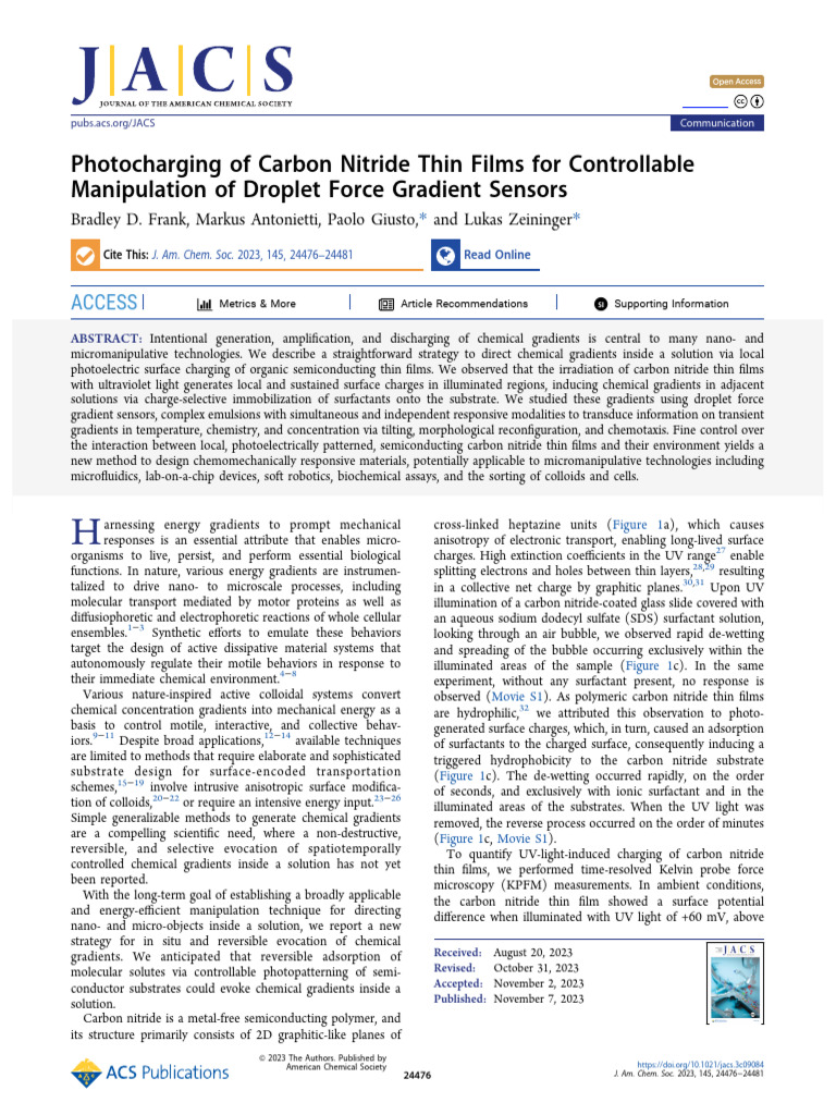Photocharging Carbon Nitride for Sensors | PDF | Surfactant | Thin Film
