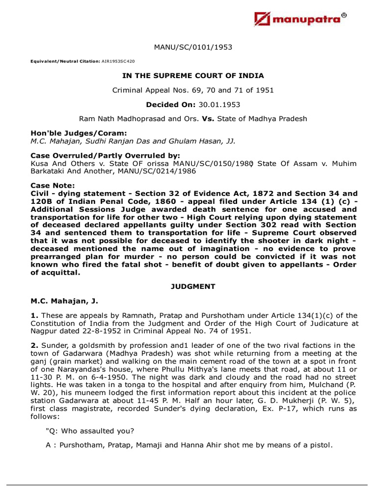 Supreme Court Acquits Murder Convicts | PDF | Acquittal | Witness