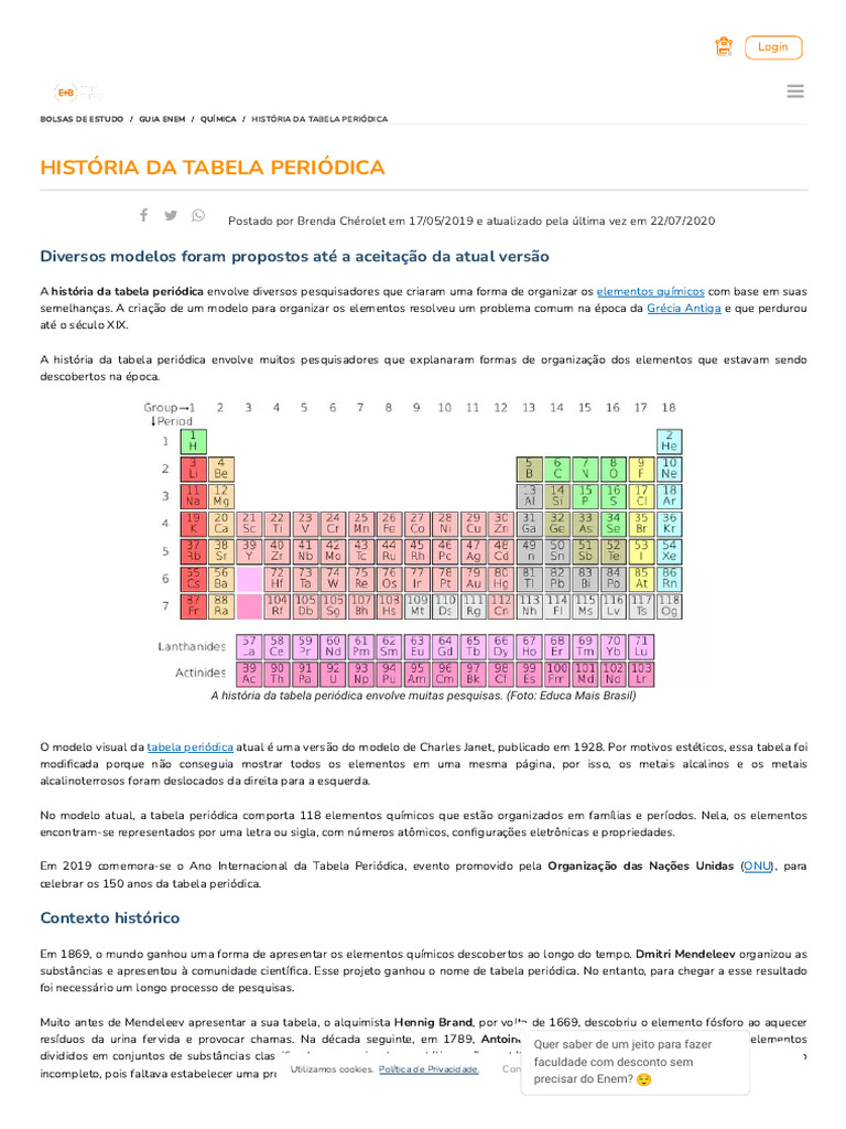 História da Tabela Periódica | PDF | Tabela periódica | Química