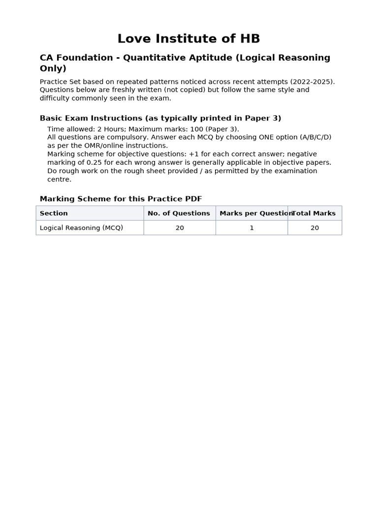 Logical Reasoning Practice Set 2022-2025 | PDF | Multiple Choice