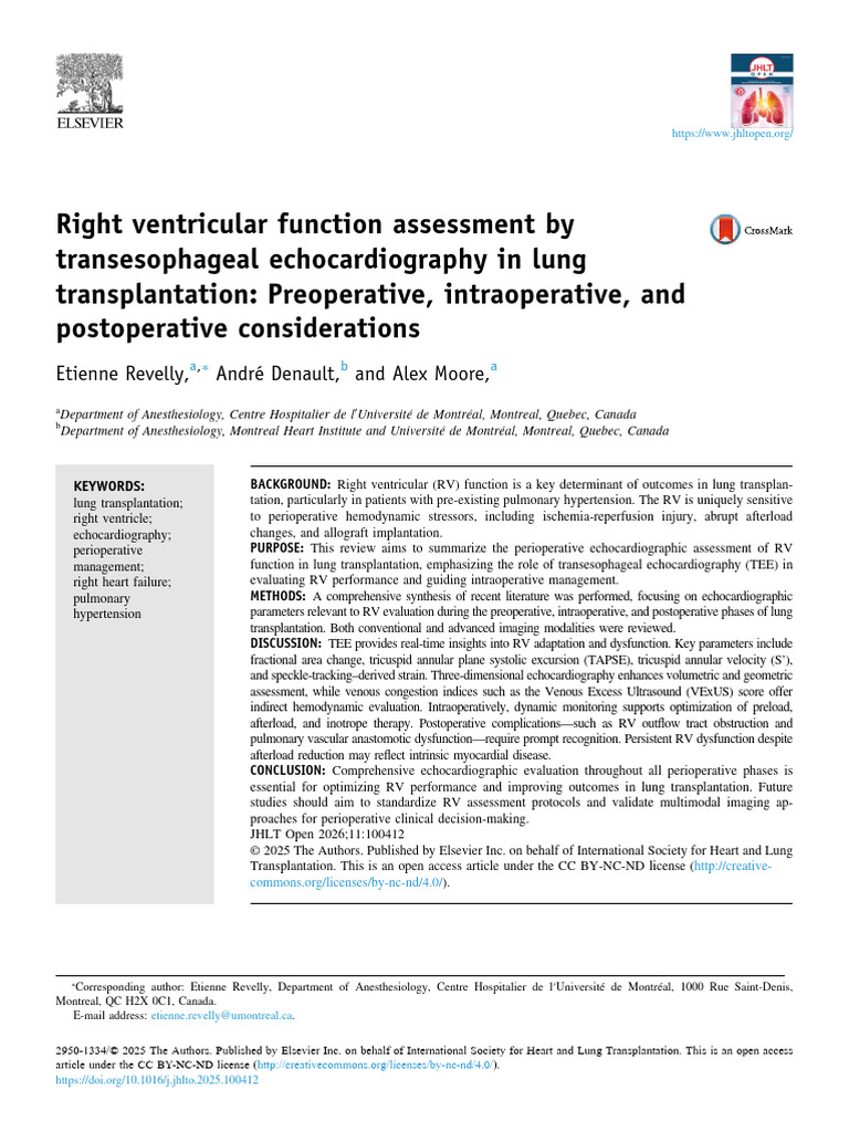 Right Ventricular Function Assessment by Transesop | PDF ...