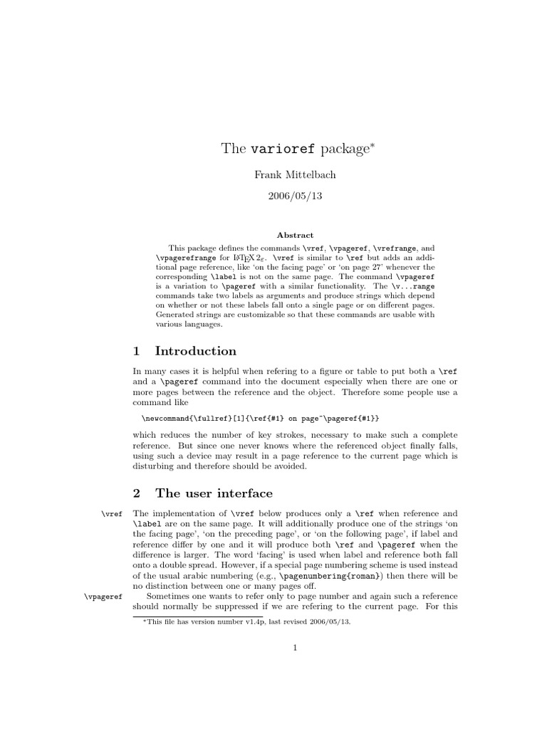 Varioref Package for LaTeX References | PDF | Linguistics | Text