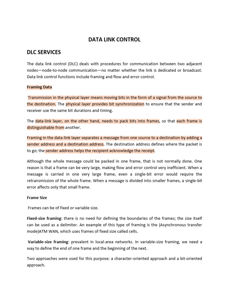 Data Link Control: Framing & Error Management | PDF | Network Switch ...