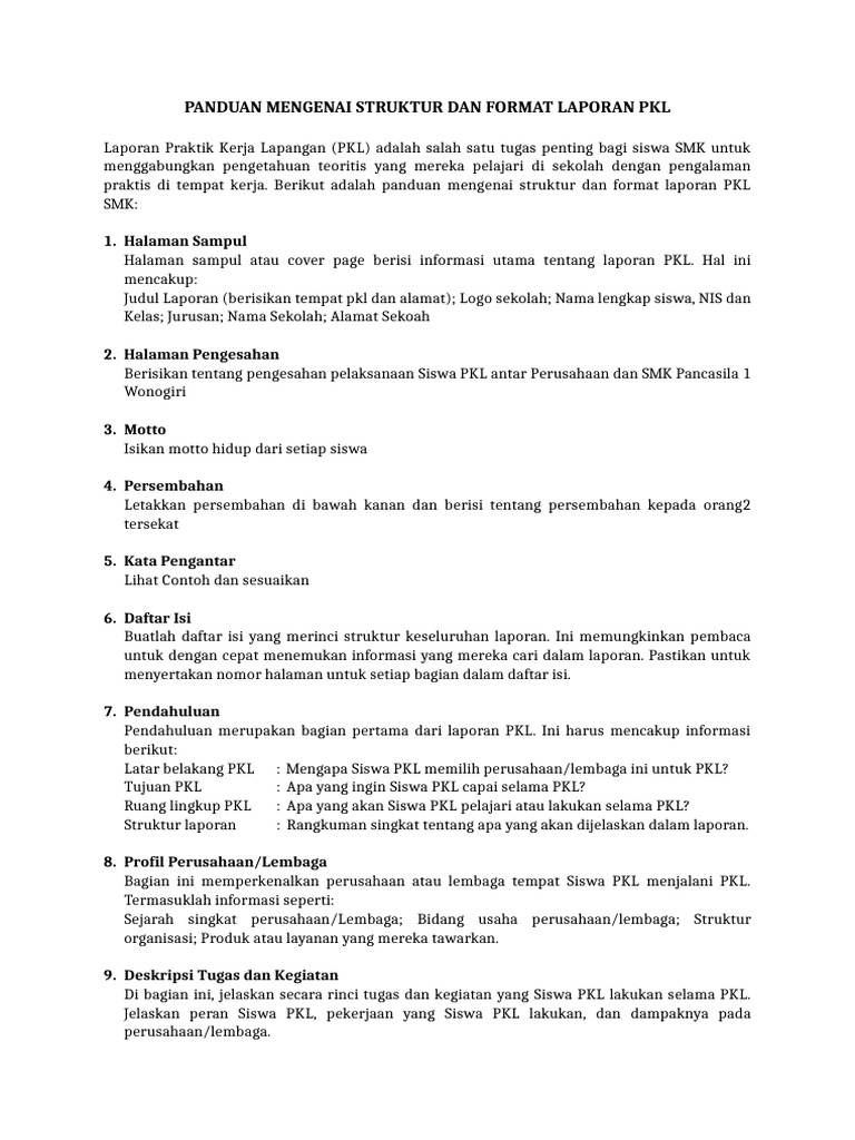 Panduan Format Laporan PKL | PDF