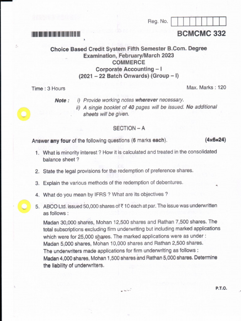 BCOM V Semester Corporate Accounting Feb 2023 | PDF