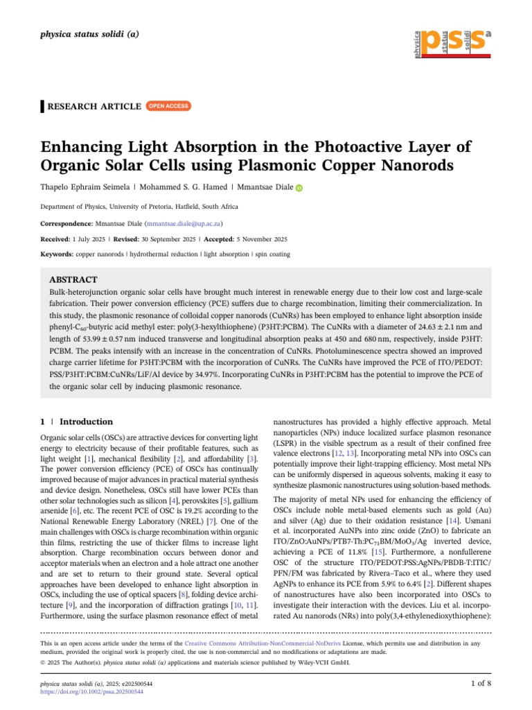Enhancing Light Absorption in The Photoactive Laye | PDF | Plasmon ...