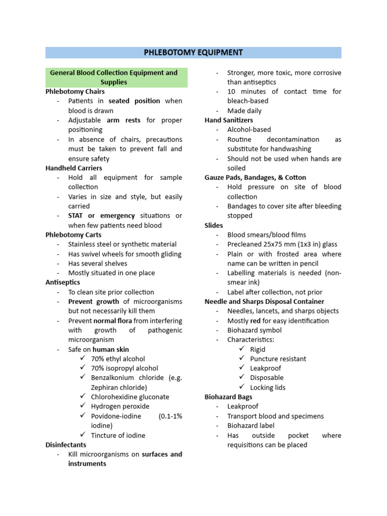 Essential Phlebotomy Equipment Guide | PDF | Blood Plasma | Coagulation