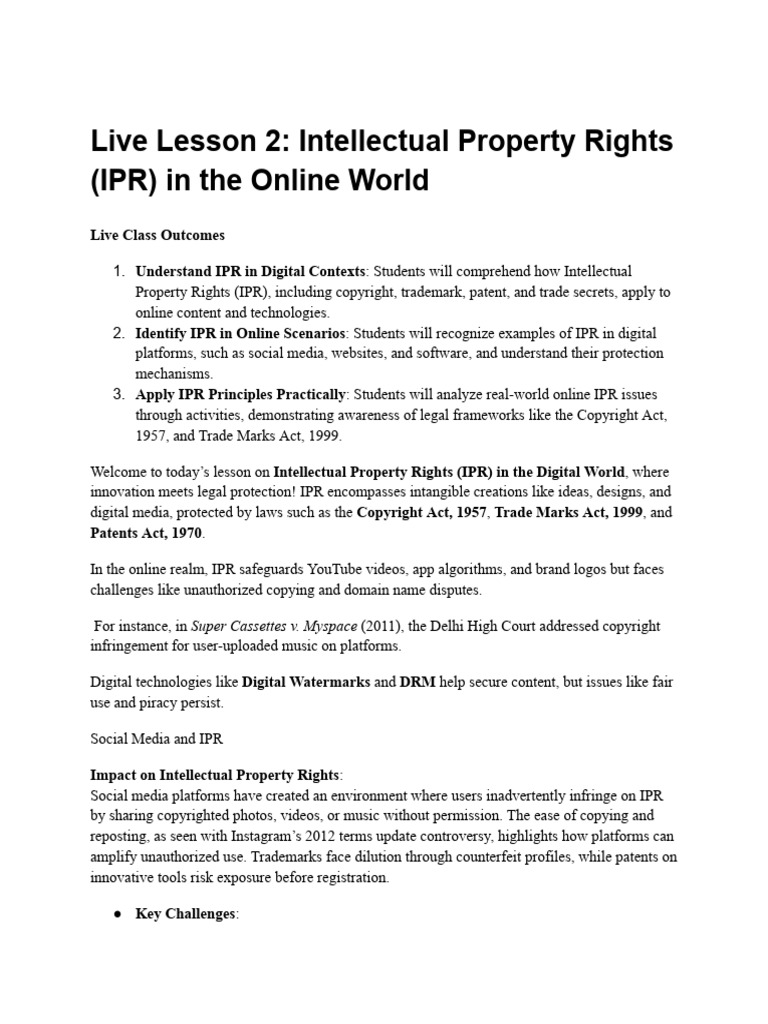 Understanding IPR in the Digital Age | PDF | Intellectual Property ...