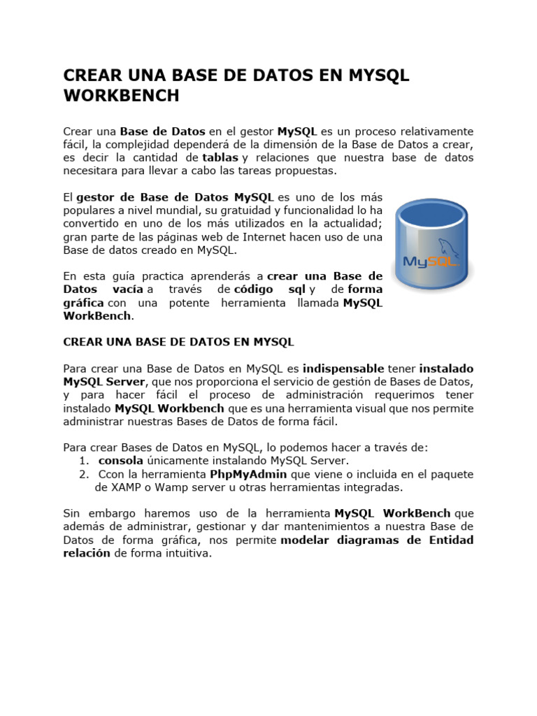 Crear Base de Datos en MySQL Workbench | PDF | Mi sql | SQL