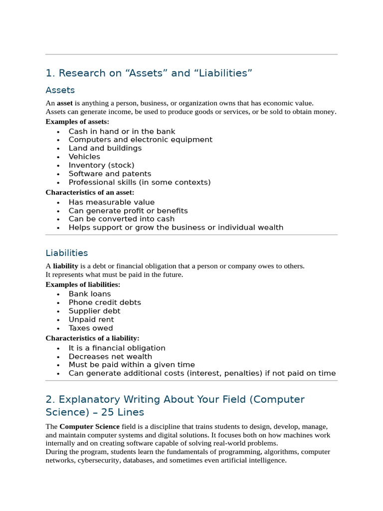 Understanding Assets and Liabilities | PDF | Computer Science | Software