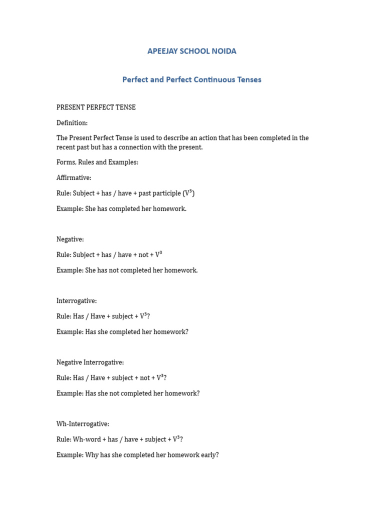 Perfect Tenses Explained with Examples | PDF | Grammatical Tense ...