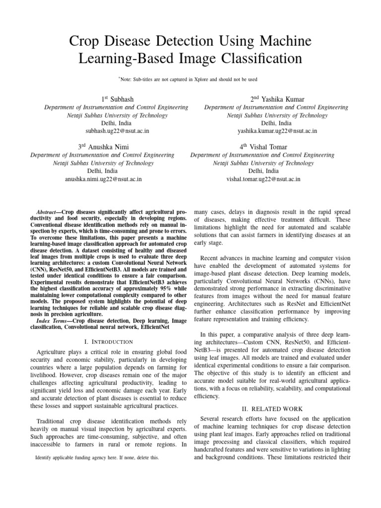 Machine Learning for Crop Disease Detection | PDF | Deep Learning ...