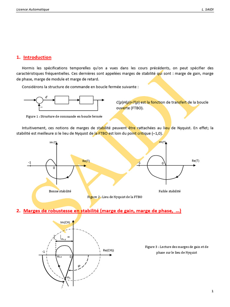 Marges de Stabilité en Commande Automatique | PDF | Régulation ...