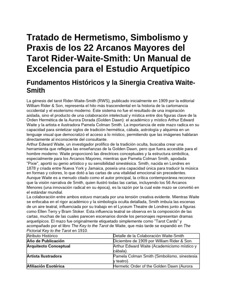 Arcanos Mayores del Tarot RWS: Guía Esotérica | PDF | Amor | Tarot