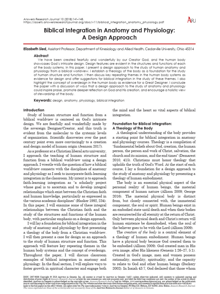 Biblical Integration Anatomy Physiology | PDF | Brain | God