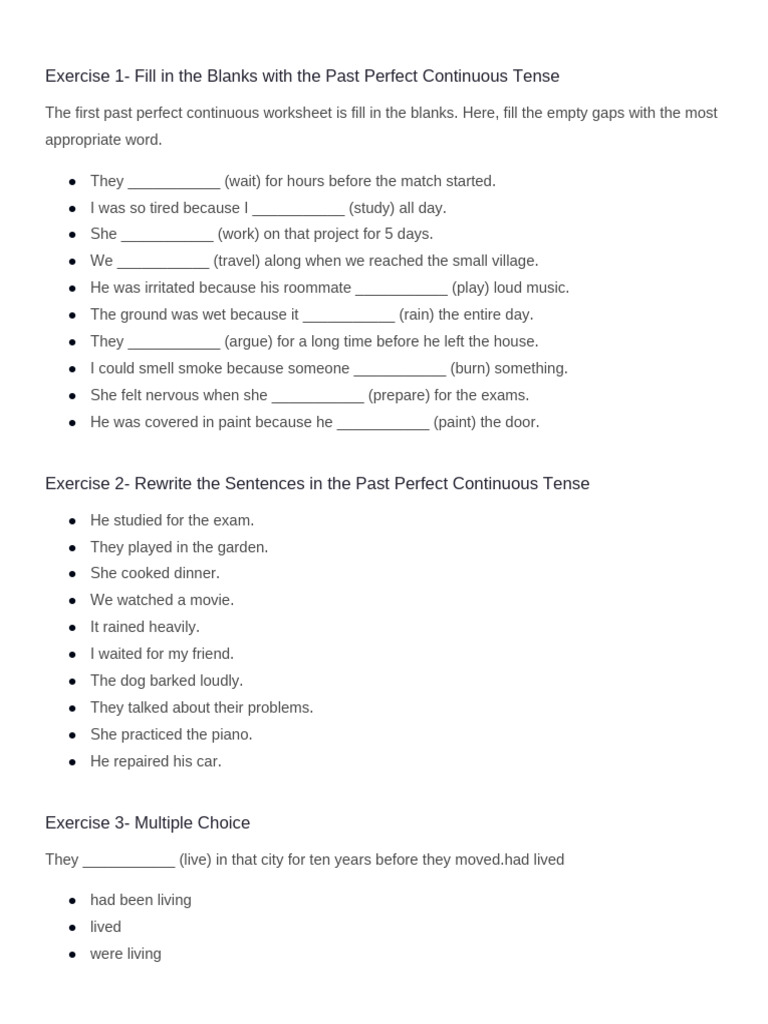 Past Perfect Continuous Exercises | PDF | Chess | Chess Theory