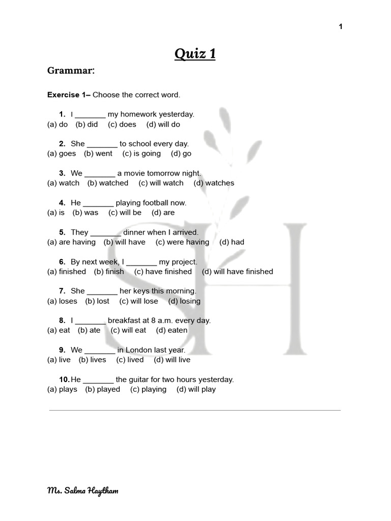 Grammar Quiz: Tenses and Pronouns | PDF | Chess | Chess Theory