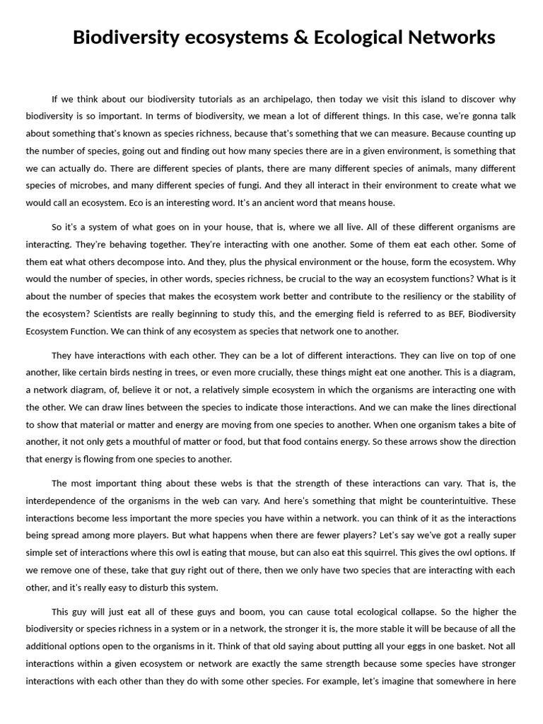 Importance of Biodiversity in Ecosystems | PDF | Ecosystem | Ecology