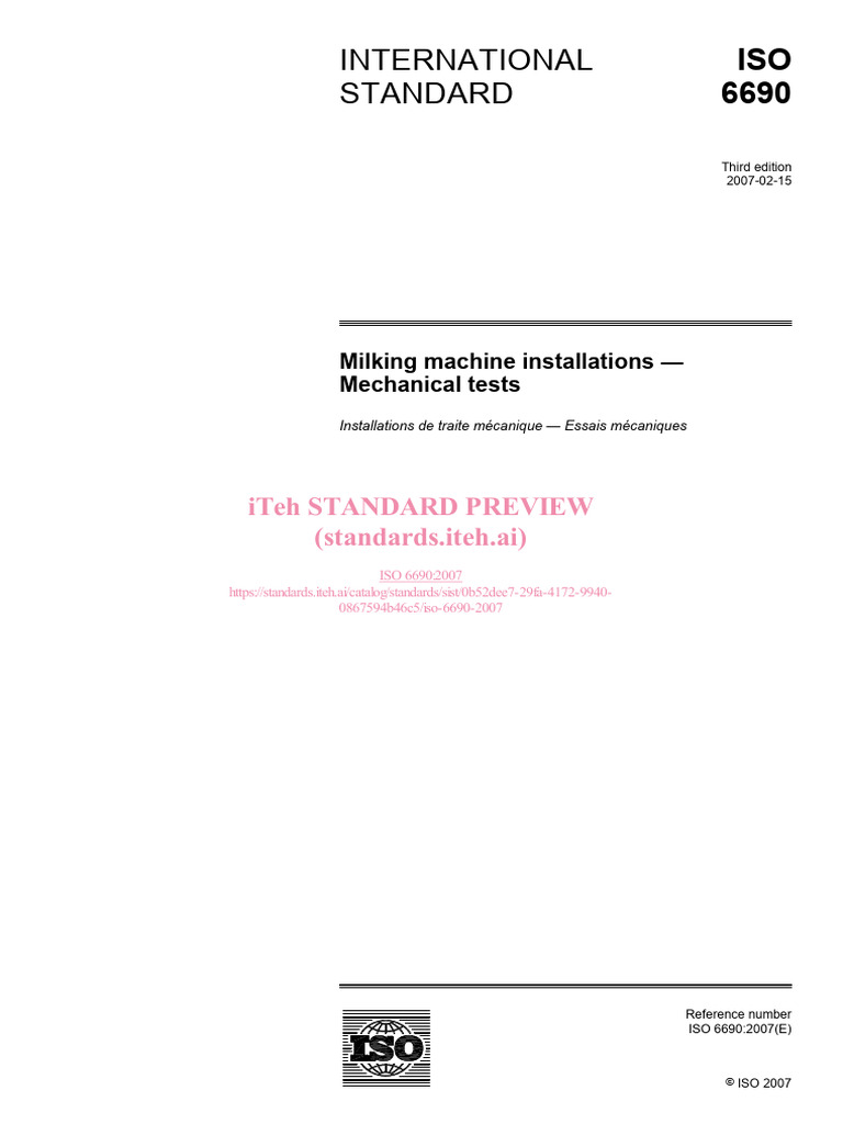 Milking Machine Mechanical Tests ISO 6690 | PDF | Flow Measurement ...