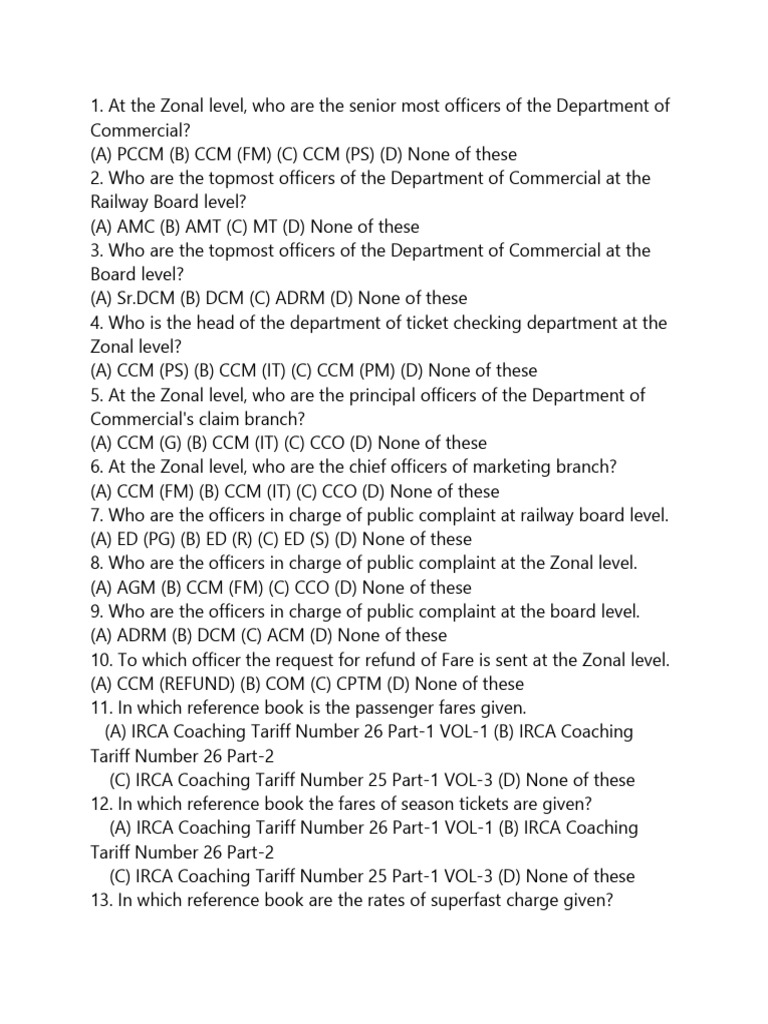 1616561304737-Question Bank Commercial Set 2 | PDF | Fare | Rail Transport