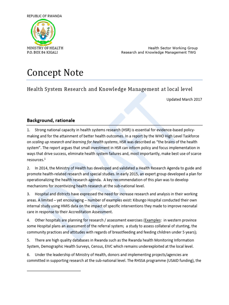 Rwanda Health Research Concept Note | PDF | Knowledge Management