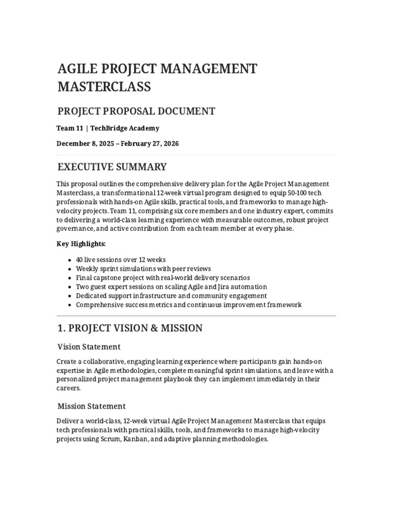 Agile Project Management Masterclass Proposal | PDF | Agile Software ...