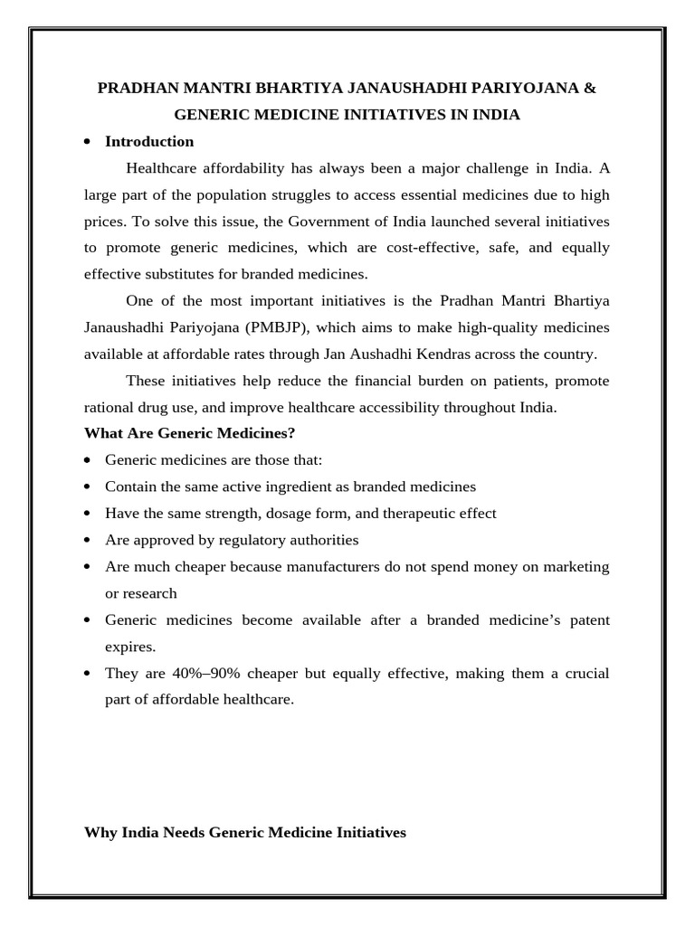 Affordable Generic Medicines in India | PDF | Generic Drug | Health Care