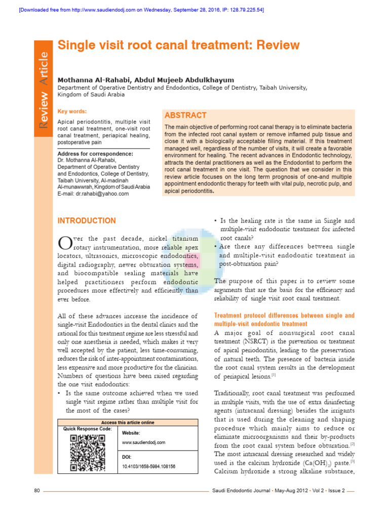 Single Visit Root Canal Treatment Review | PDF | Medical Specialties ...
