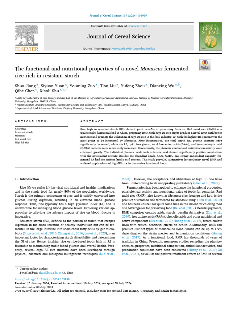 The Functional and Nutritional Properties of A Novel Monascus Fermented ...