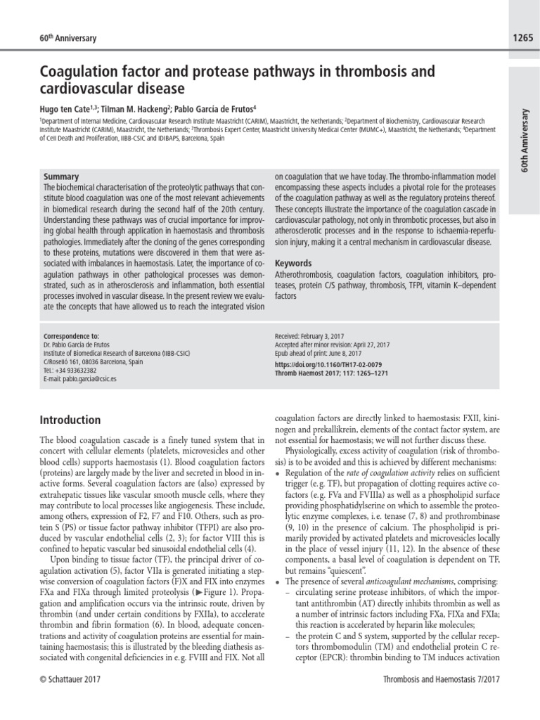 Coagulation Pathways in Cardiovascular Disease | PDF | Coagulation ...