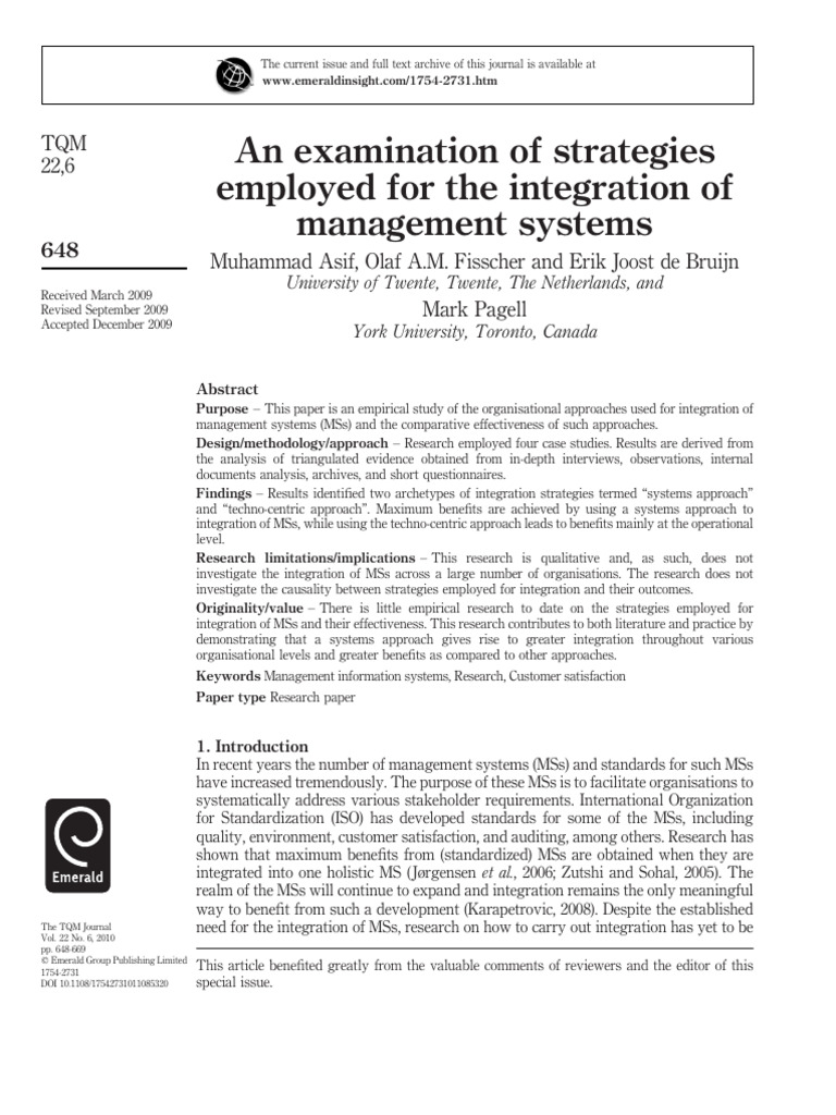Strategies for Integrating Management Systems | PDF | Audit ...