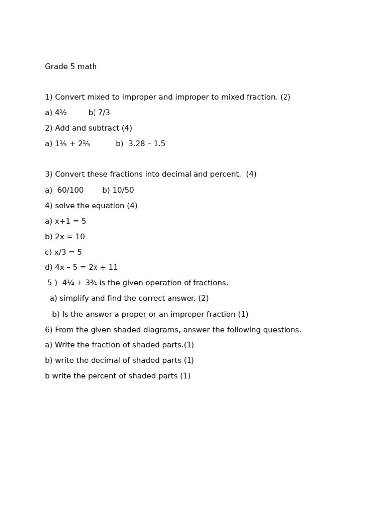 Grade 5 Math: Fractions and Equations | PDF